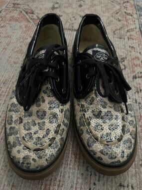 Sperry Top Sider Cheetah Print Sequin Boat Shoes Women's Size 10M